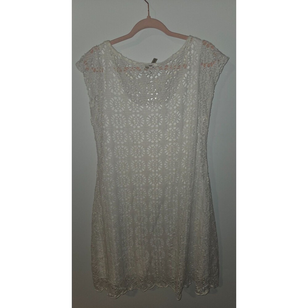 Susan Lawrence Womens Sz L Lace Eyelet Dress White Mini Boho Fairy Coquette